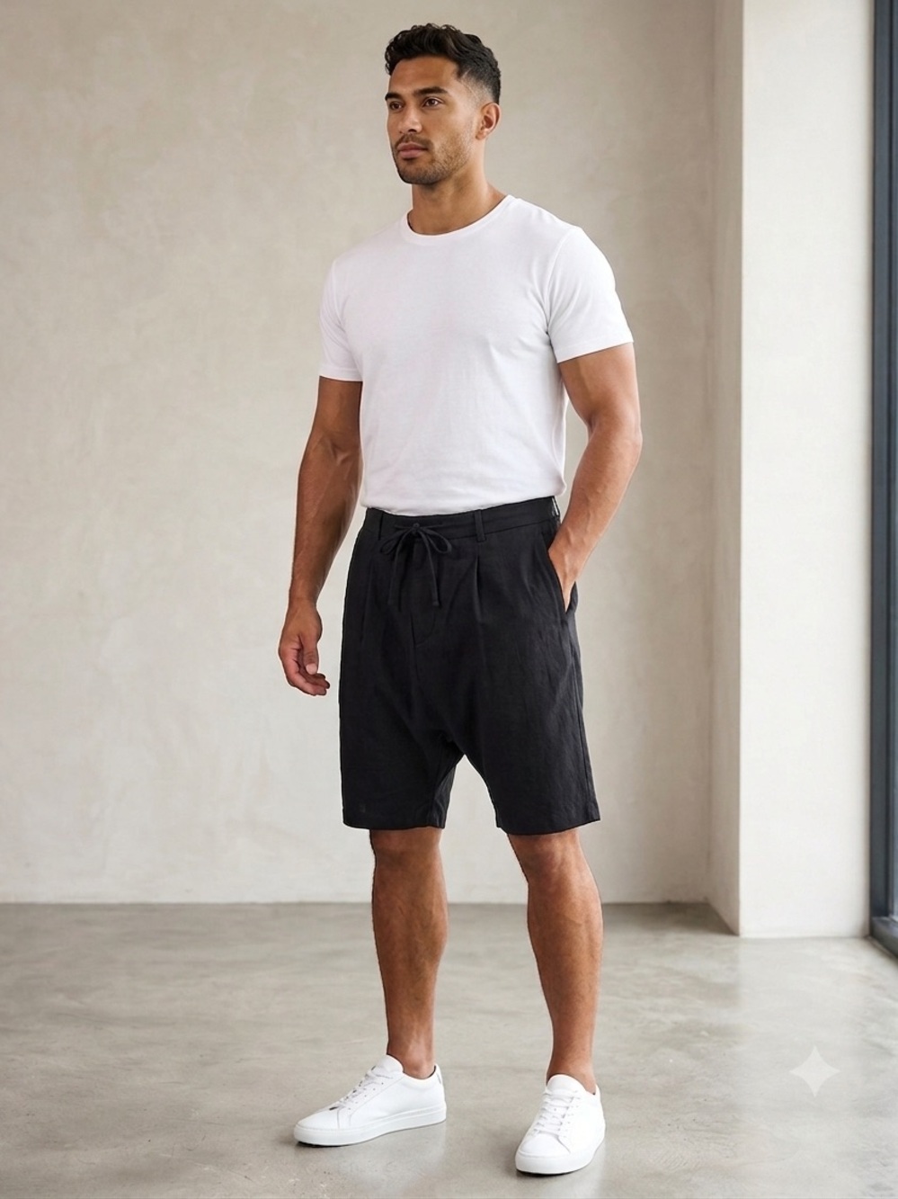 PULL & BEAR Men's Black Drawstring Hybrid Shorts SIZE LARGE NWT